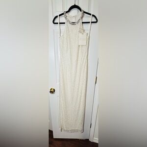 NWT MAC DUGGAL SZ 6 White Beaded Embellished Halter Neckline #93742